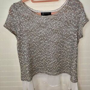 INC Gray & White Layered High-Low  Top